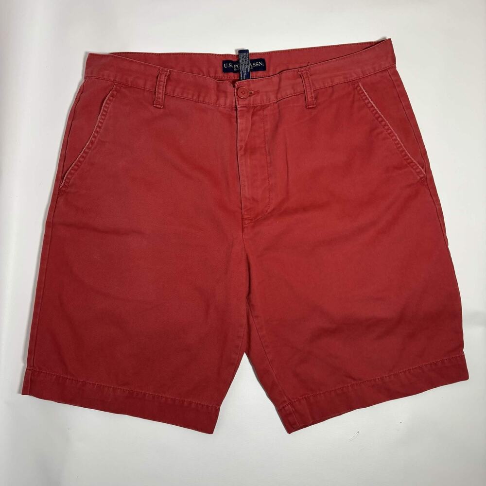 US Polo Assn Mens Red Chino Shorts Size 36 Cotton Flat Front 10 Inseam